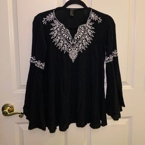 Black Bell sleeve top with embroidered detailing